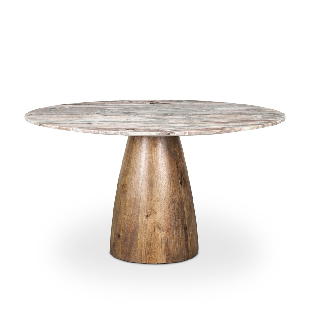 54" Round Medium Brown Pink Marble Pedestal Dining Table. Picture 1