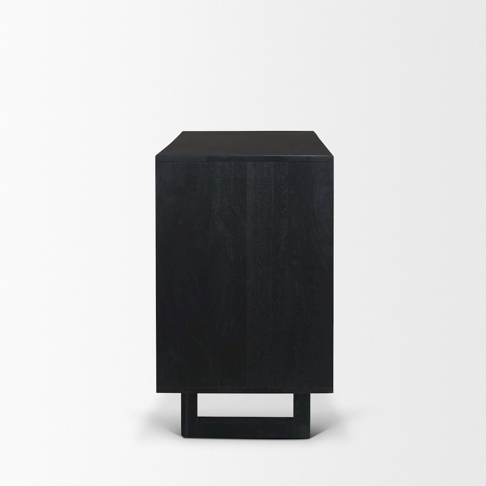 Grier Matte Black Stained WoodBlack Cane Accent Cabinet. Picture 2