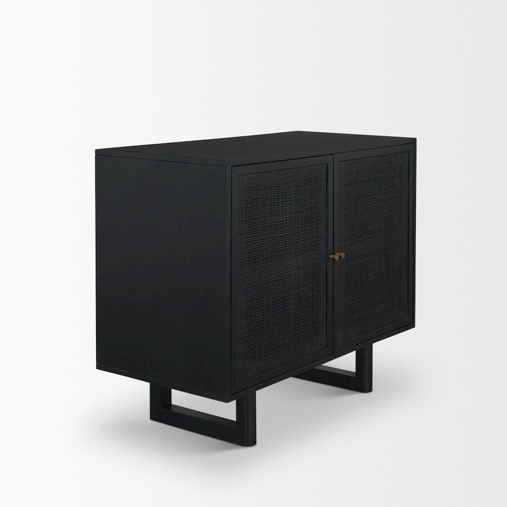 Grier Matte Black Stained WoodBlack Cane Accent Cabinet. Picture 4