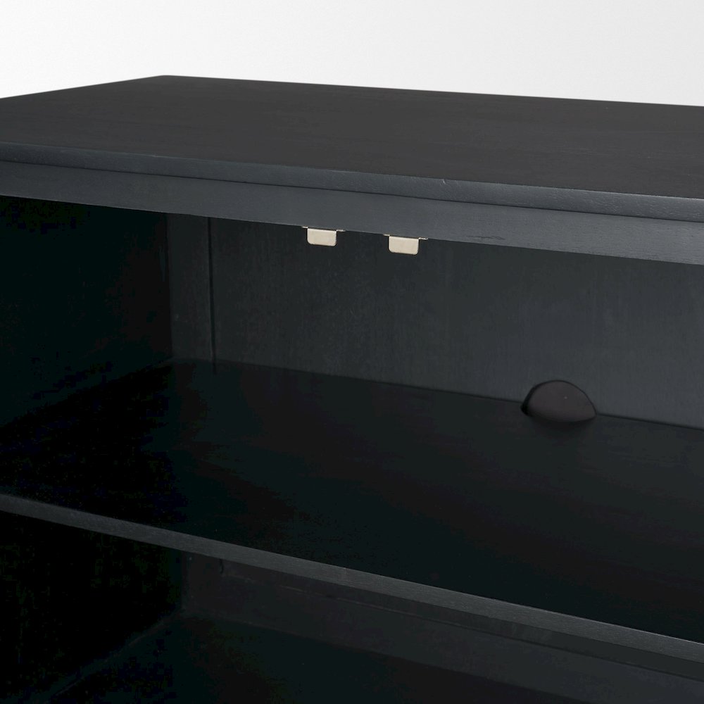 Grier Matte Black Stained WoodBlack Cane Accent Cabinet. Picture 8
