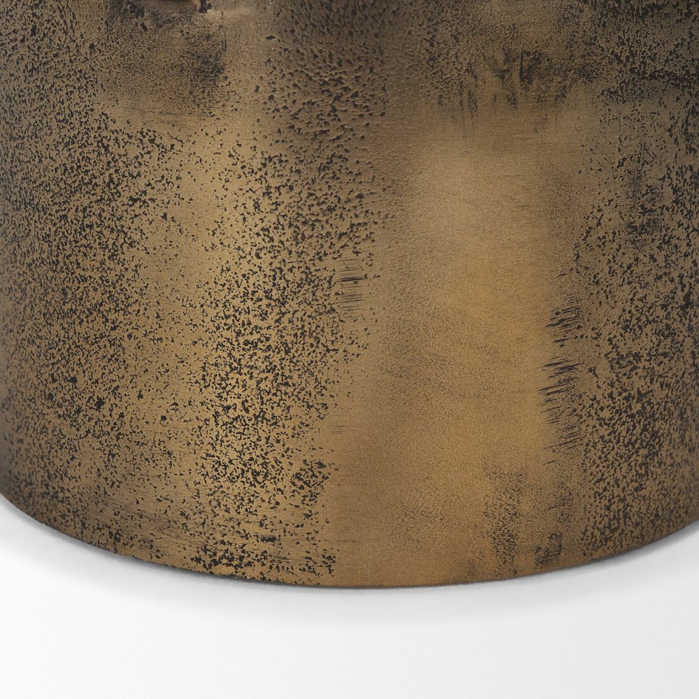 Deacon Large Antiqued Gold Metal Canister with Sculptural Handles. Picture 8
