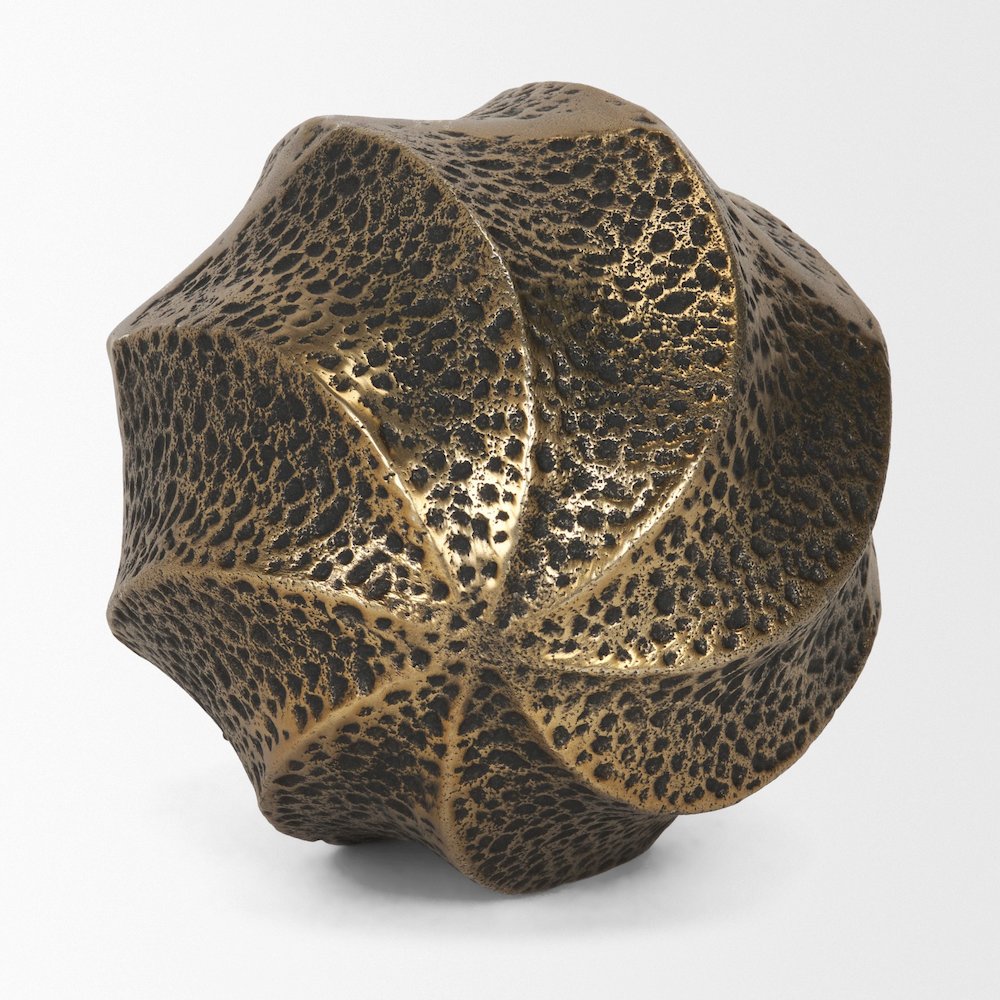 Imani Large Sculptural Textured Antiqued Gold Metal Decorative Orb Object. Picture 1