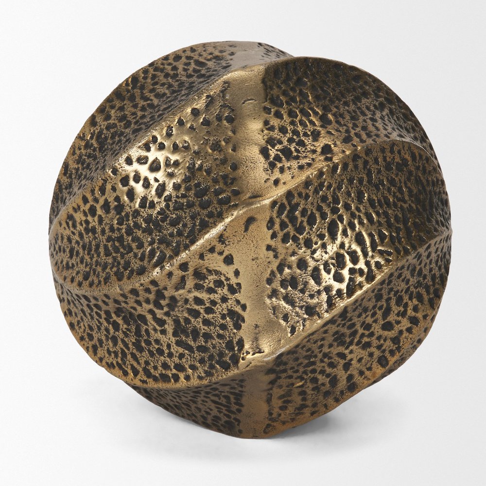 Imani Large Sculptural Textured Antiqued Gold Metal Decorative Orb Object. Picture 2