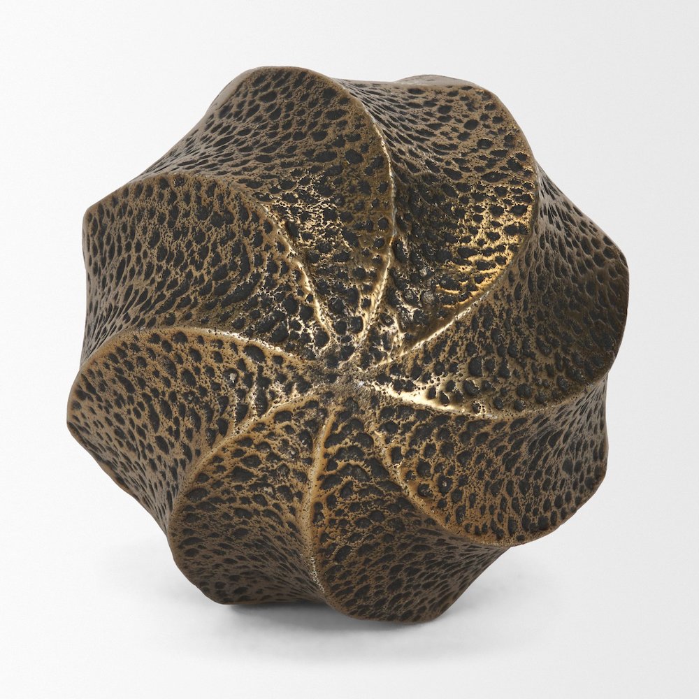 Imani Large Sculptural Textured Antiqued Gold Metal Decorative Orb Object. Picture 3