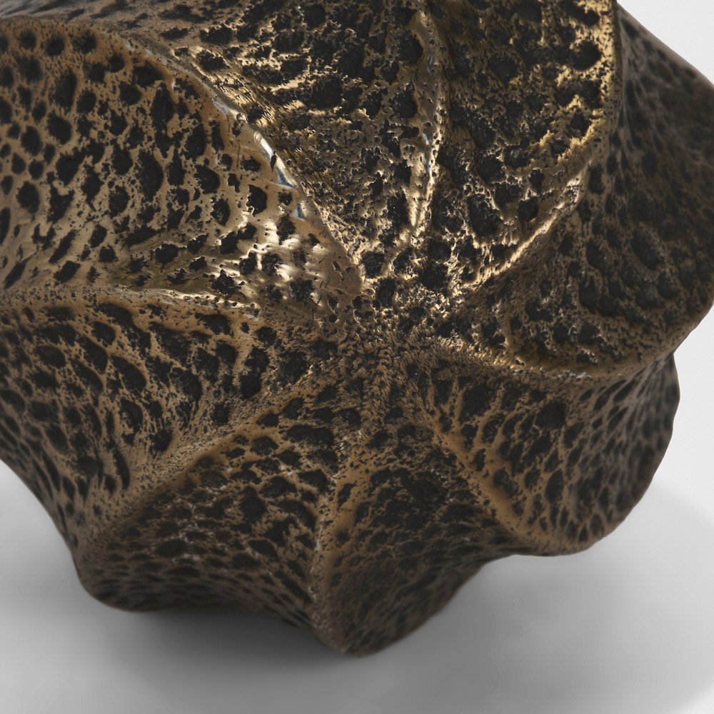 Imani Large Sculptural Textured Antiqued Gold Metal Decorative Orb Object. Picture 4