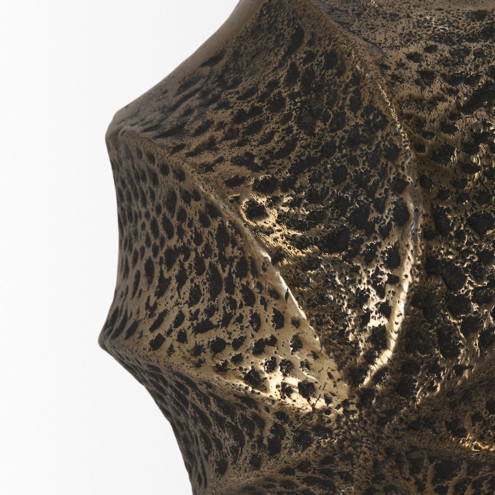 Imani Large Sculptural Textured Antiqued Gold Metal Decorative Orb Object. Picture 5