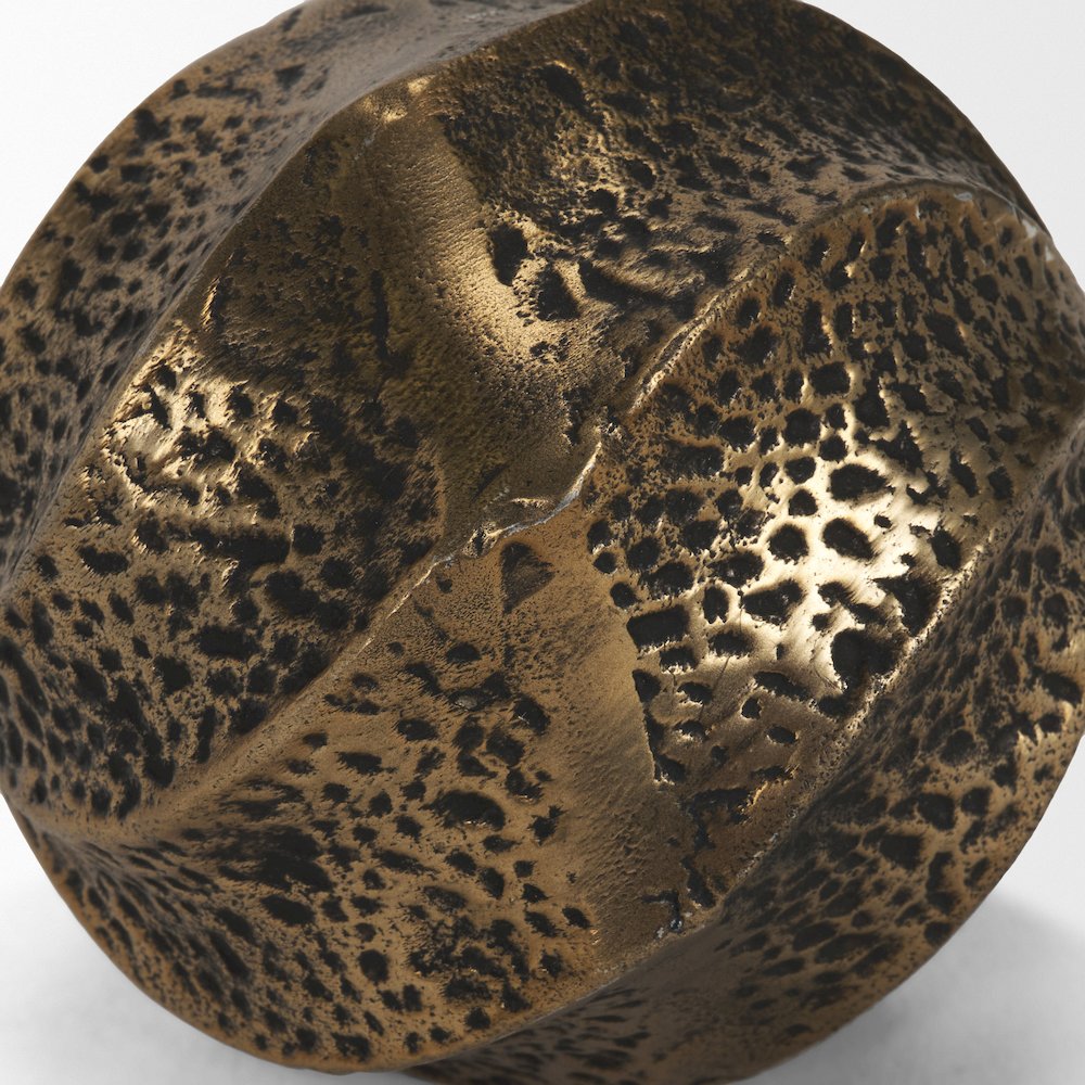 Imani Large Sculptural Textured Antiqued Gold Metal Decorative Orb Object. Picture 6
