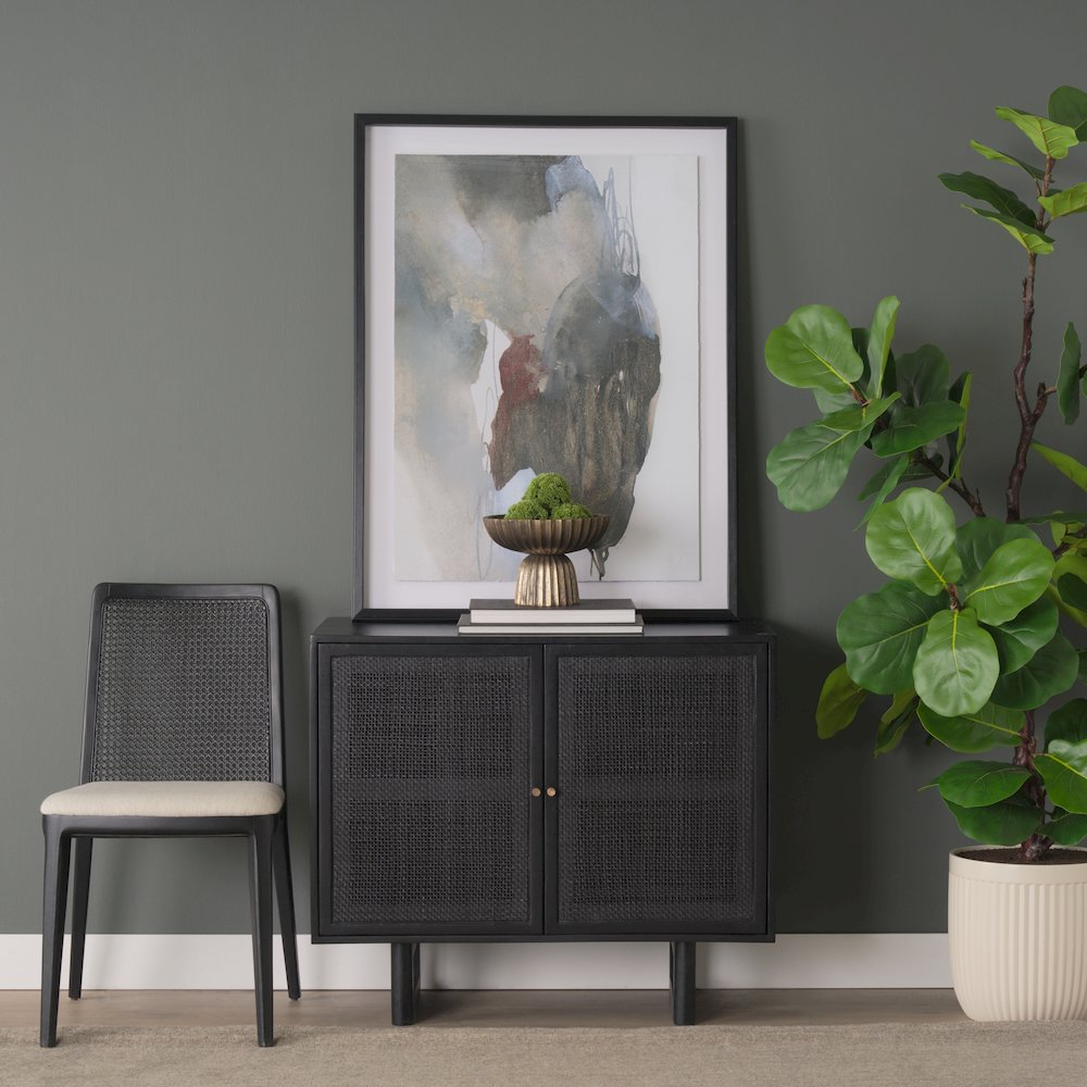 Grier Matte Black Stained WoodBlack Cane Accent Cabinet. Picture 10