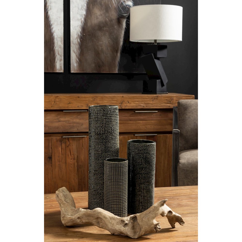 Kona III Large Black/Gold Cylindrical Ceramic Vase. Picture 5