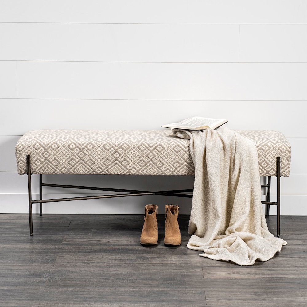 Avery II 55L x 17W Off White Upholstered Seat With Metal Base Accent Bench. Picture 8