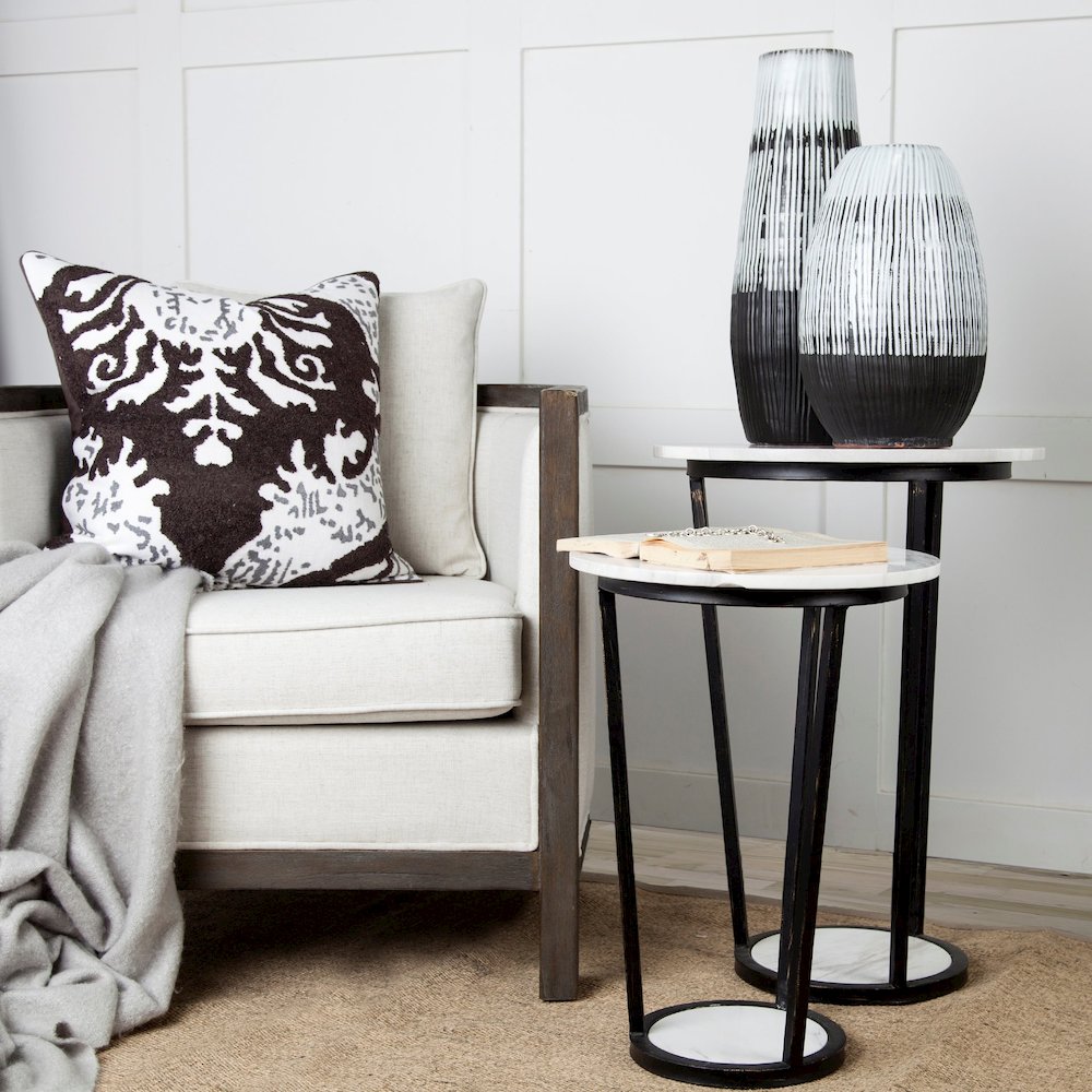 White Round Marble Top W/Black Metal Frame Accent Table. Picture 11