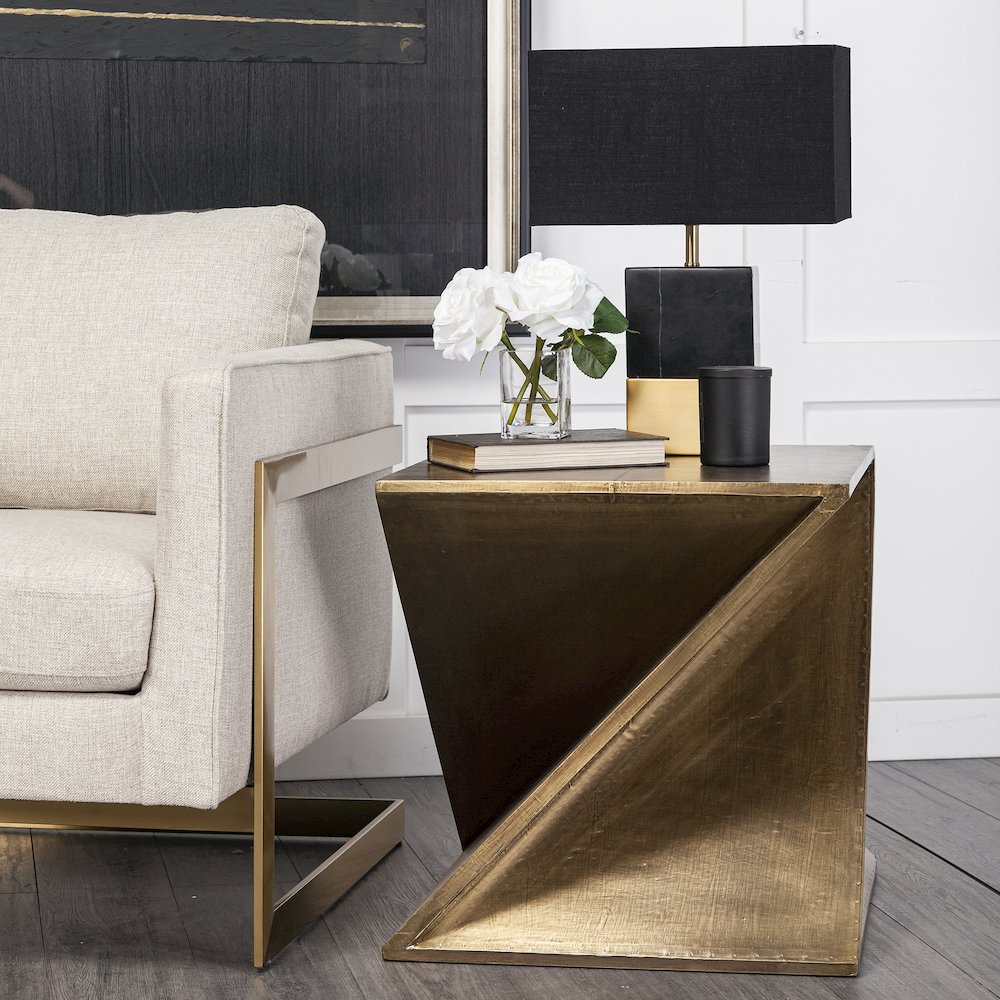 Zelda 20L x 20W Gold Metal-Cladded Z-Shaped Wooden Accent Table. Picture 5