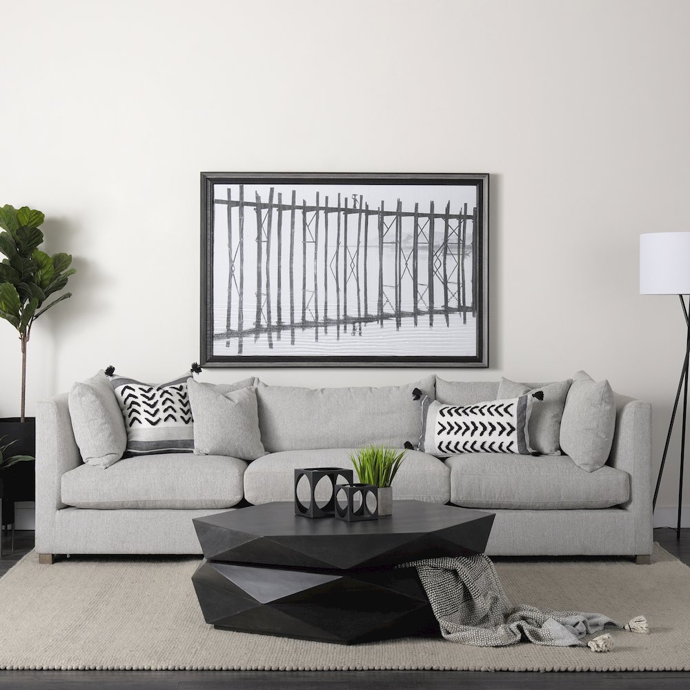 White and Black Fabric Herringbone and Fringed Decorative Pillow Cover. Picture 10