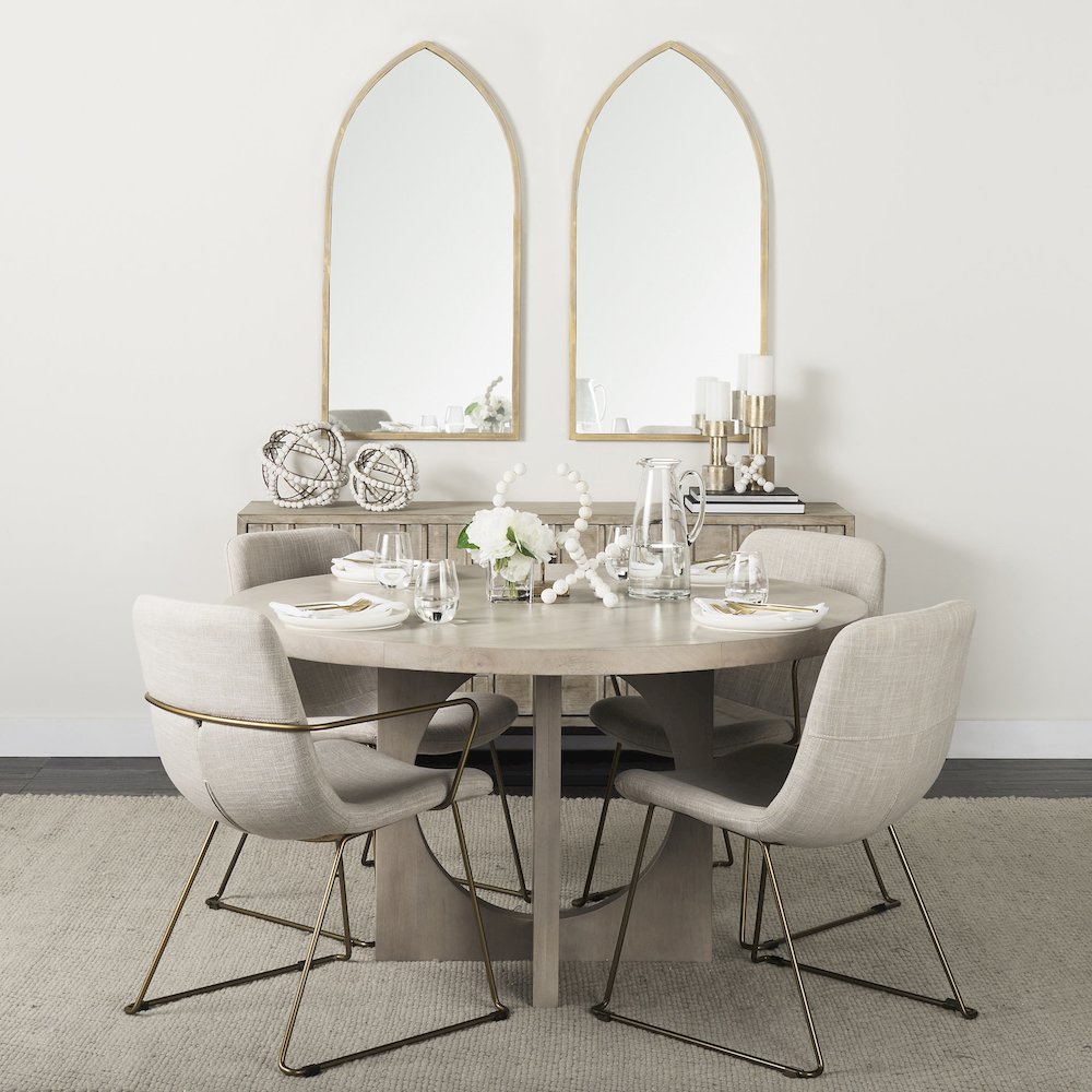 Sawyer II Beige Fabric Wrap Gold Metal Frame Dining Chair. Picture 8