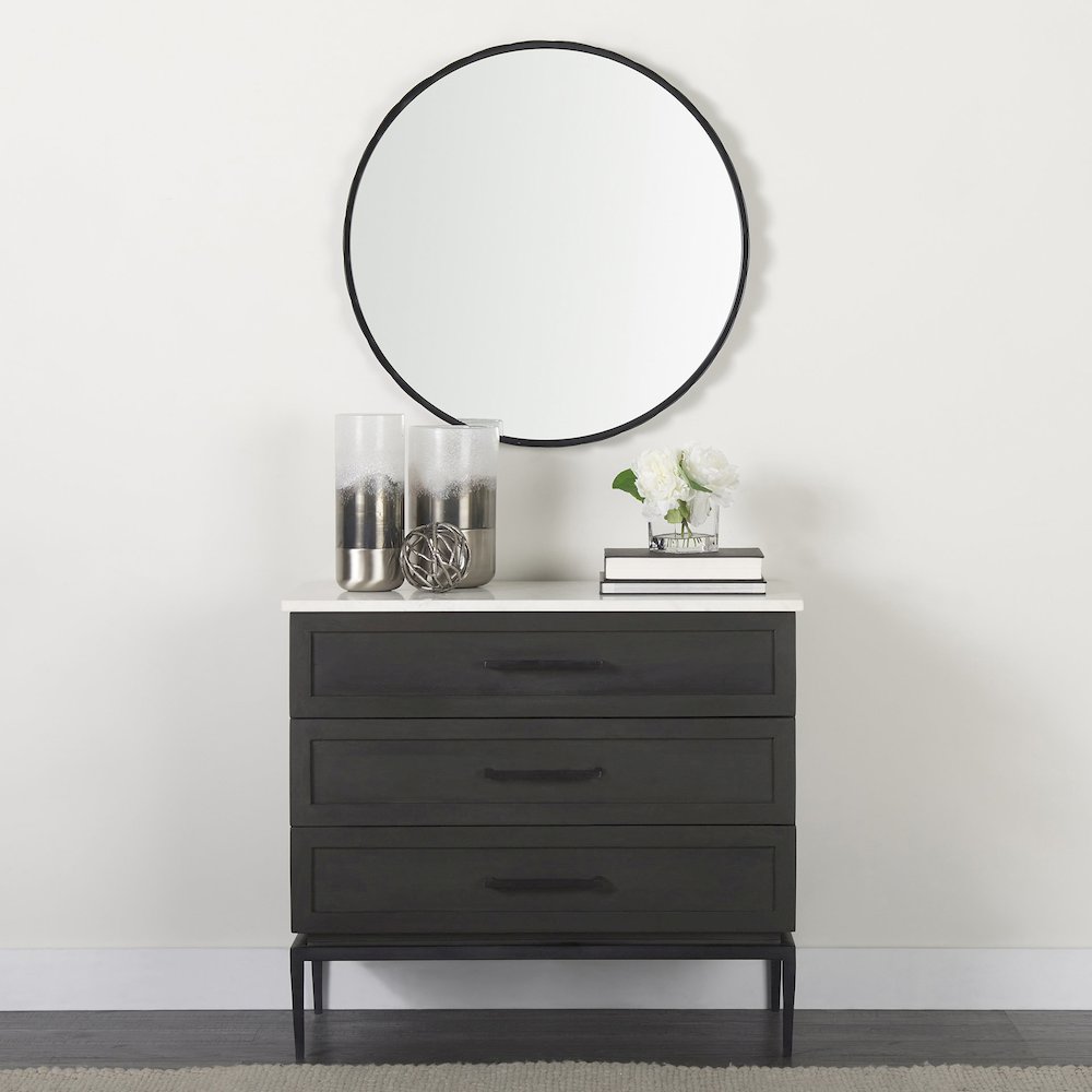 Adelaide 29.7"Black Metal Scallop Edge Round Mirror. Picture 7