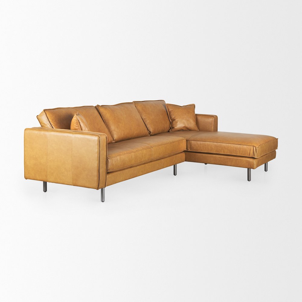 D'Arcy 111"L x 70"D x 33"H Tan Leather Right Chaise Sectional. Picture 9