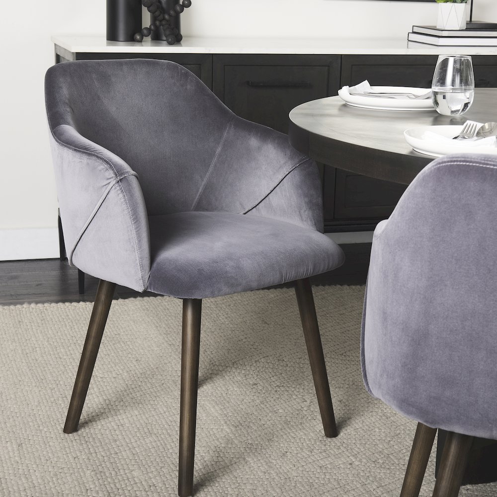 Ronald II Grey Velvet Wrap Black Wooden Base Dining Chair. Picture 9
