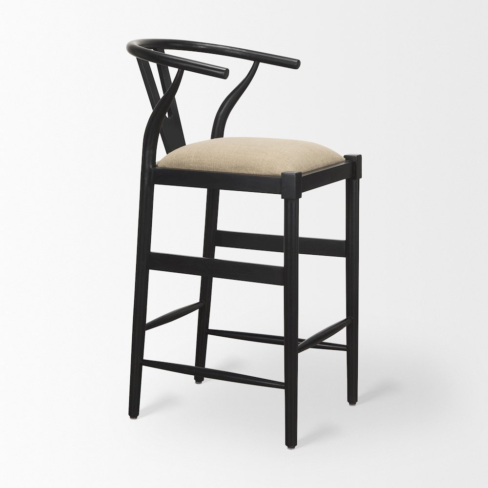 Trixie Black Wood Frame w/ Gray Upholstered Seat Bar Stool. Picture 7