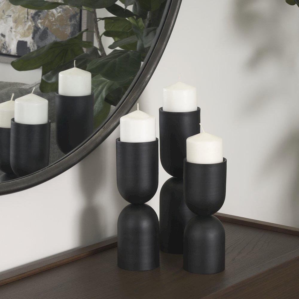 Qamra Short Black Metal Pillar Candle Holder. Picture 7