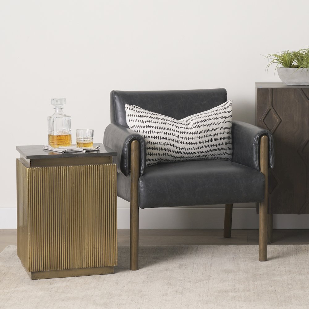 Satima Black Marble w/ Gold Metal Square Fluted Accent Table. Picture 8