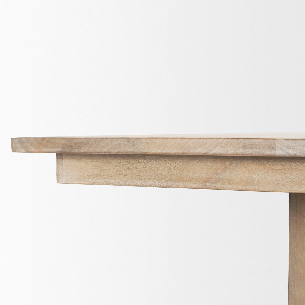 Shivon 94" Light Brown Mango Wood Travertine Dining Table. Picture 8