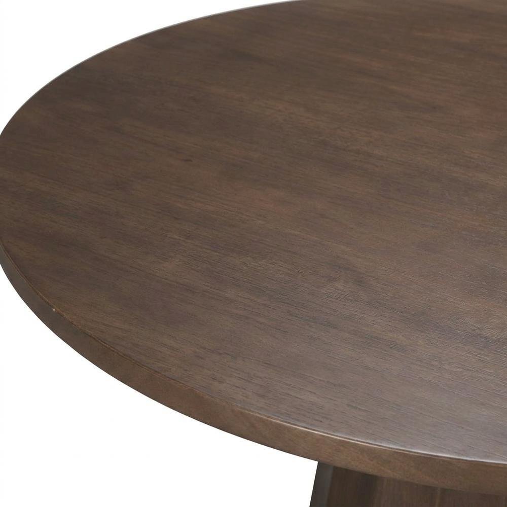 Dark Brown Wood Round Dining Table with Pedestal Base, 60-Inch Size. Picture 5