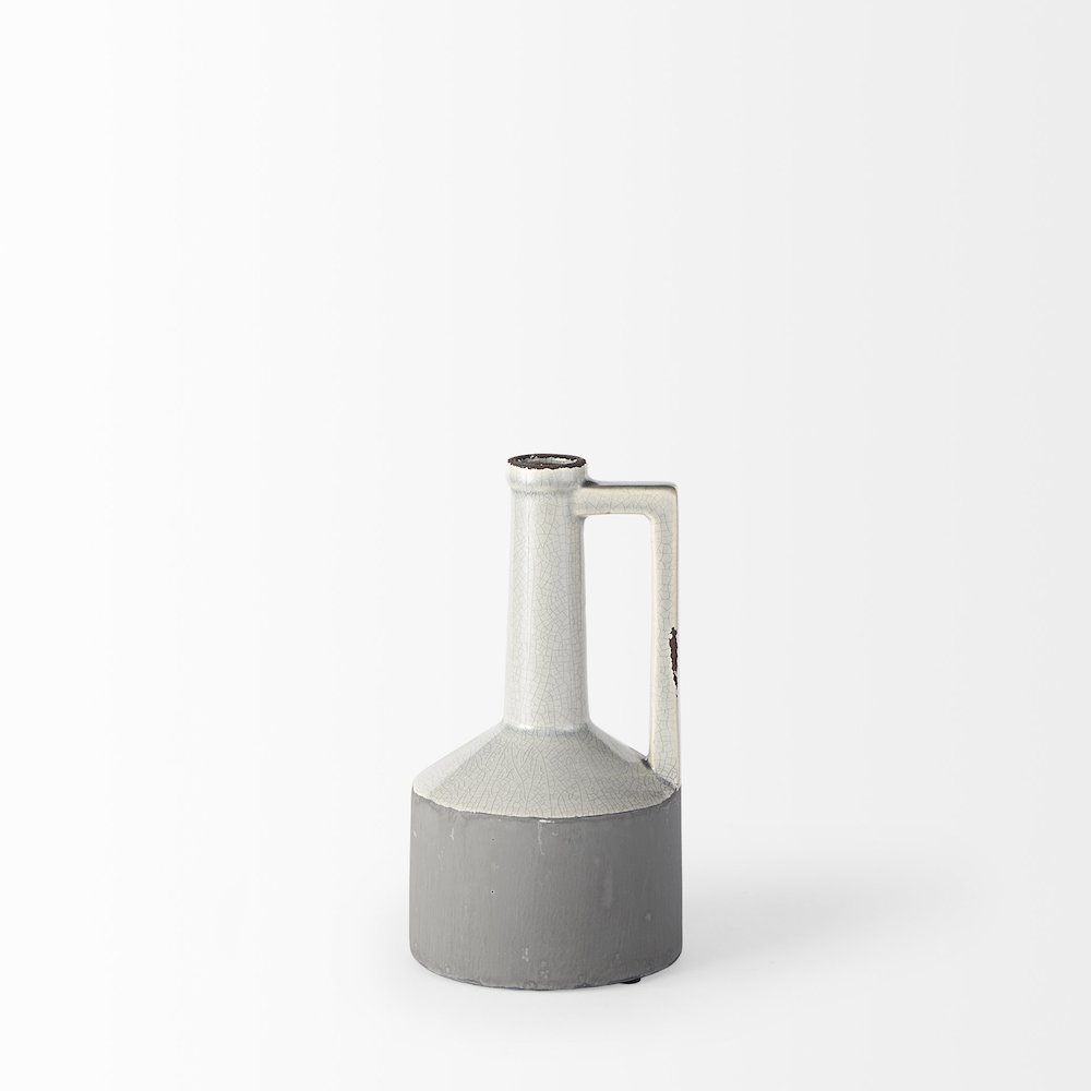 Burton 10.2H Small Two Tone Gray Ceramic Jug Vase. Picture 7