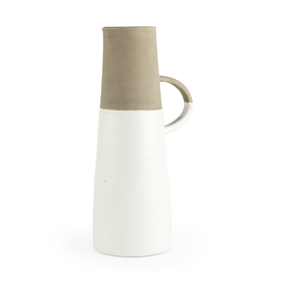 Garand Large 18.8H Two-Toned White Natural Ceramic Jug. Picture 1