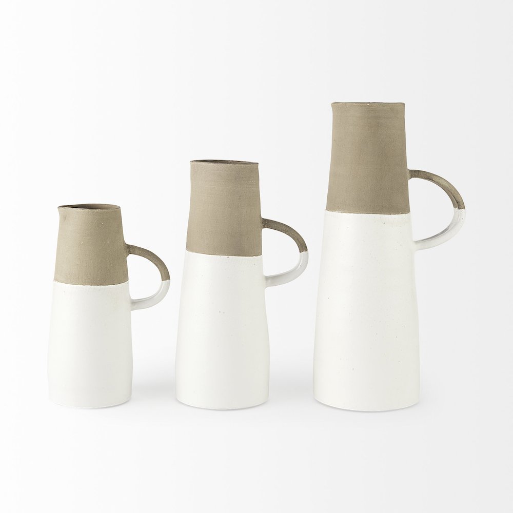Garand Large 18.8H Two-Toned White Natural Ceramic Jug. Picture 14