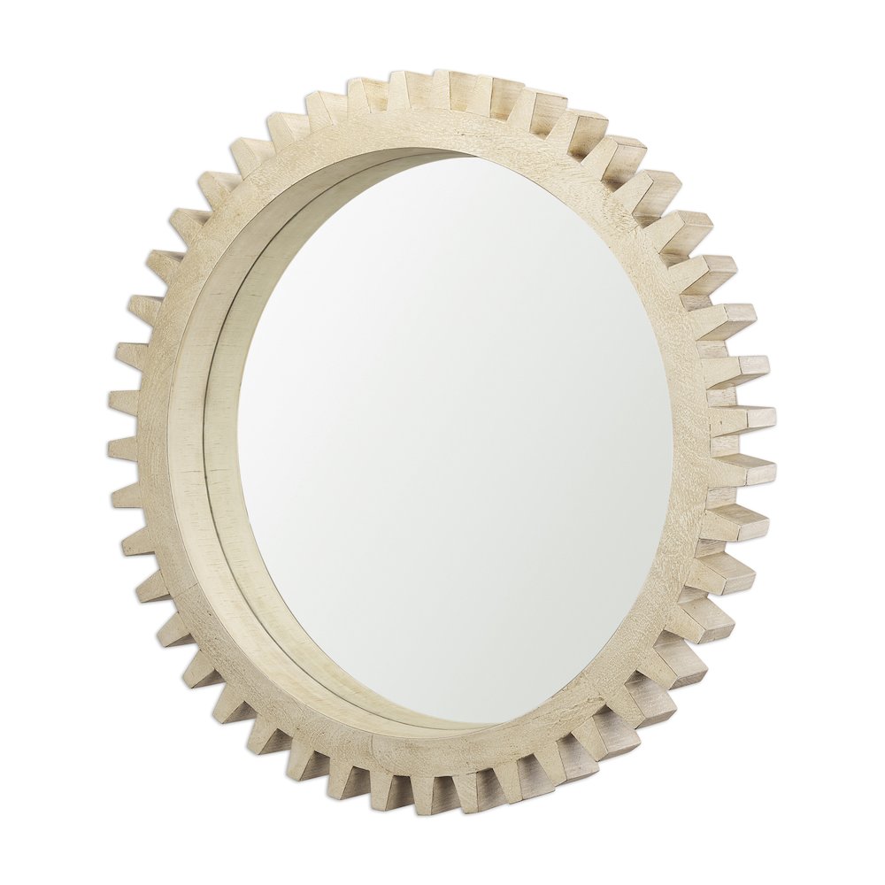 Cog Mirror 35" Round Natural Wood Frame Mirror. Picture 1