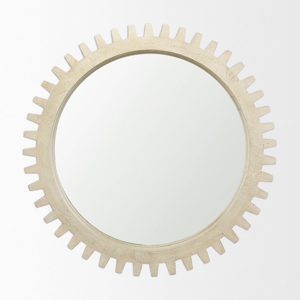 Cog Mirror 35" Round Natural Wood Frame Mirror. Picture 3