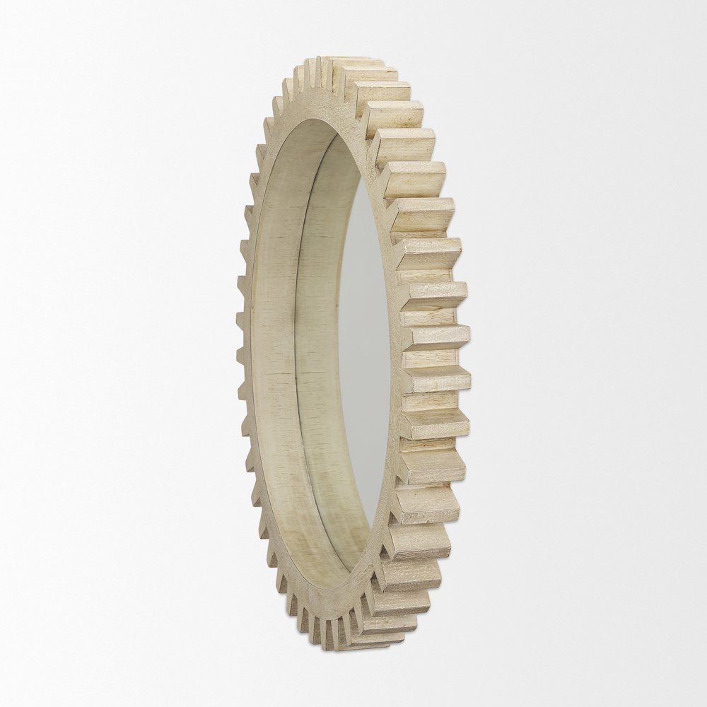 Cog Mirror 35" Round Natural Wood Frame Mirror. Picture 4