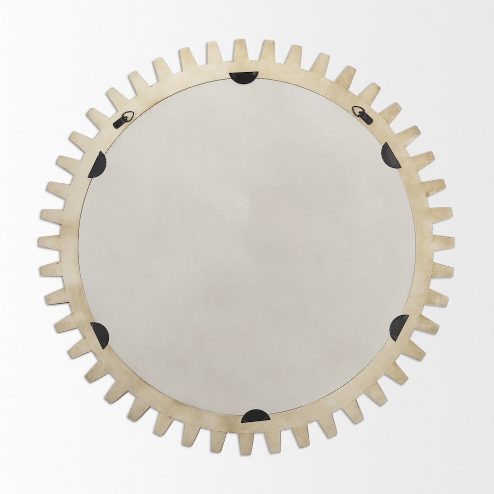 Cog Mirror 35" Round Natural Wood Frame Mirror. Picture 5