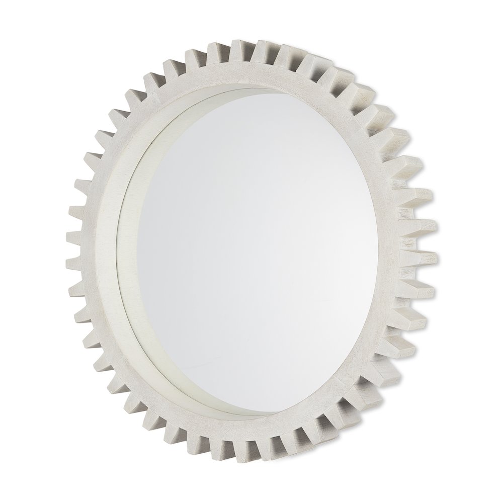 Sundance Cog 35.5" Round Whitewashed Wood Frame Mirror. Picture 1