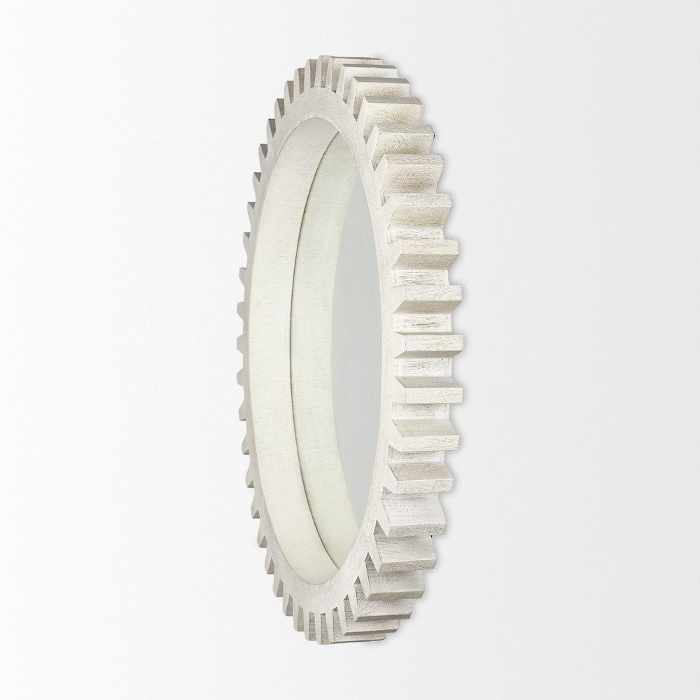 Sundance Cog 35.5" Round Whitewashed Wood Frame Mirror. Picture 4