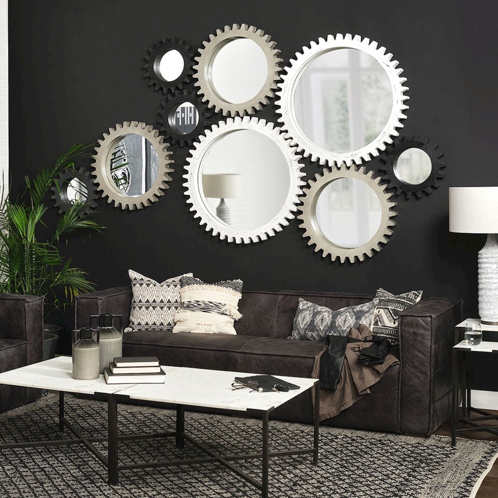 Sundance Cog 26" Round Grey Wood Frame Mirror. Picture 2