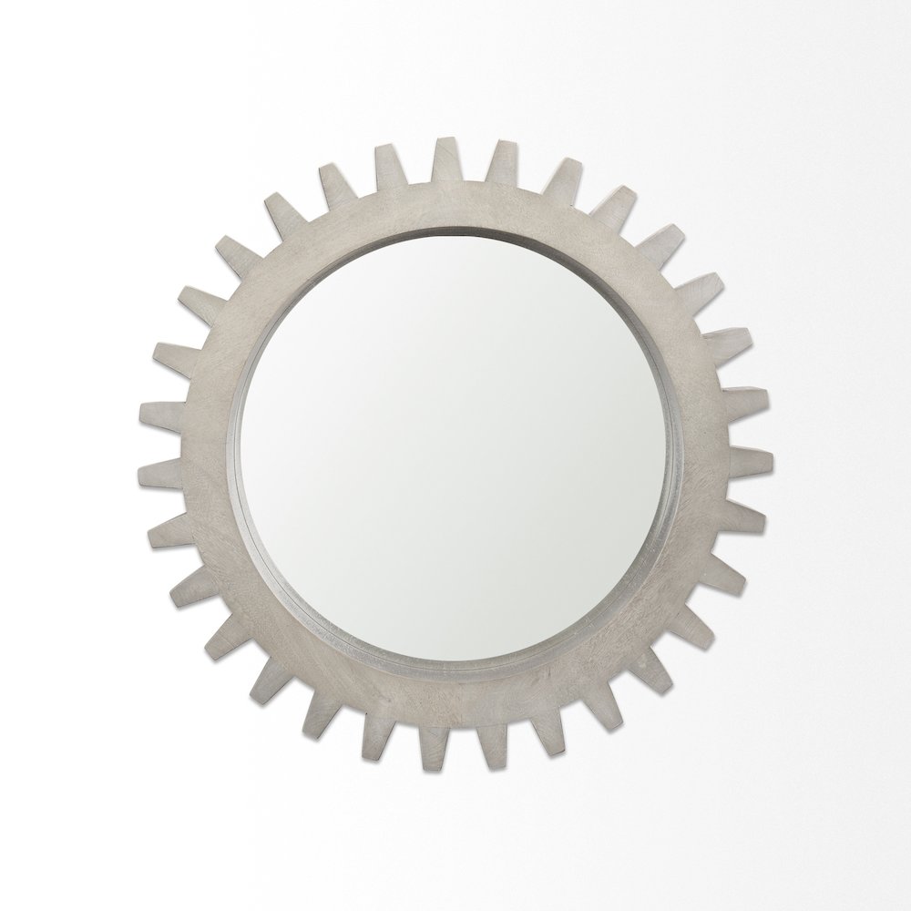 Sundance Cog 26" Round Grey Wood Frame Mirror. Picture 3