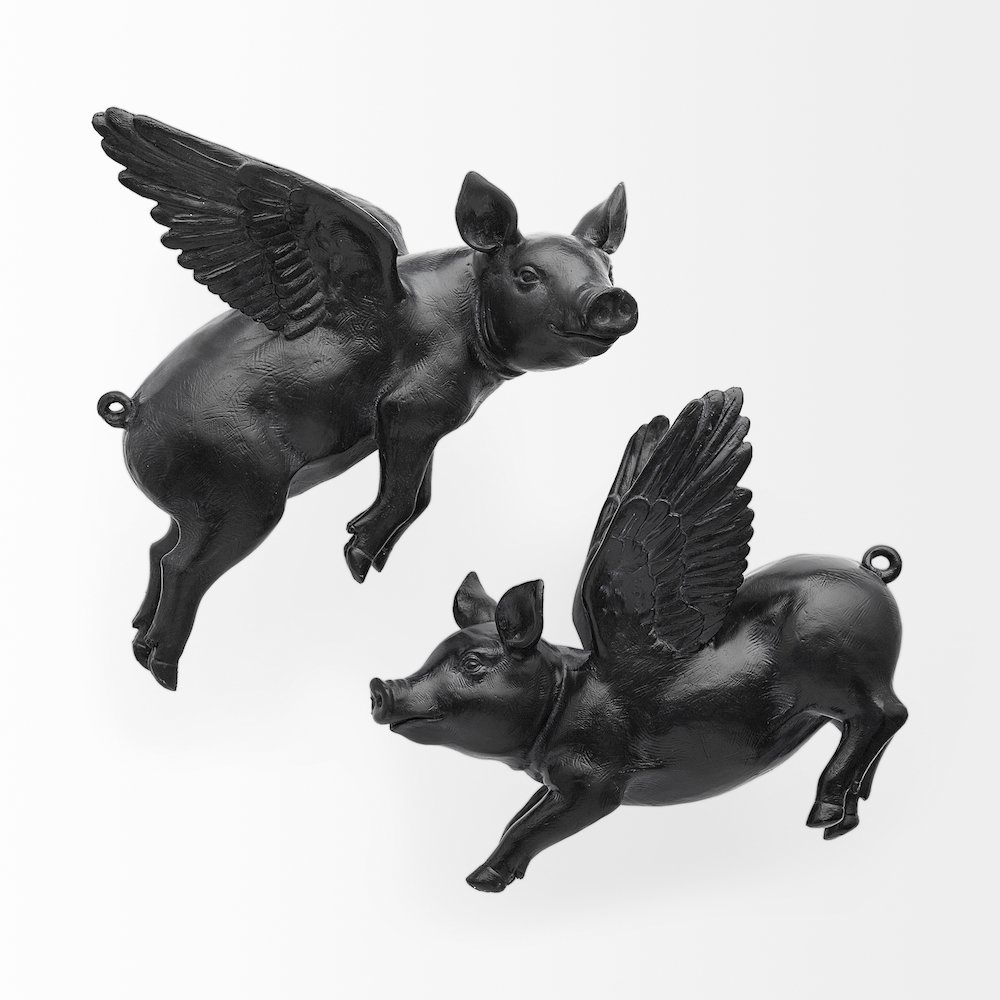 Set Of 2 Black Flying Pigs. Picture 5