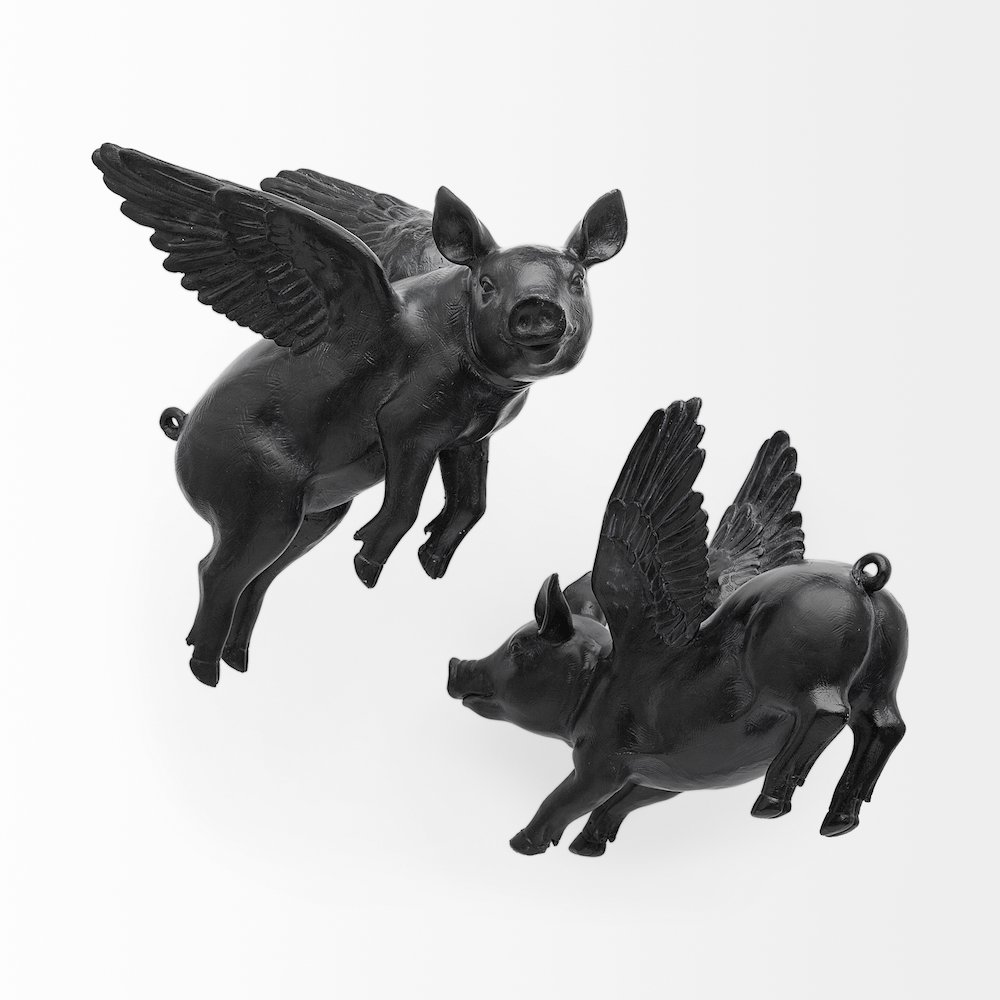 Set Of 2 Black Flying Pigs. Picture 6