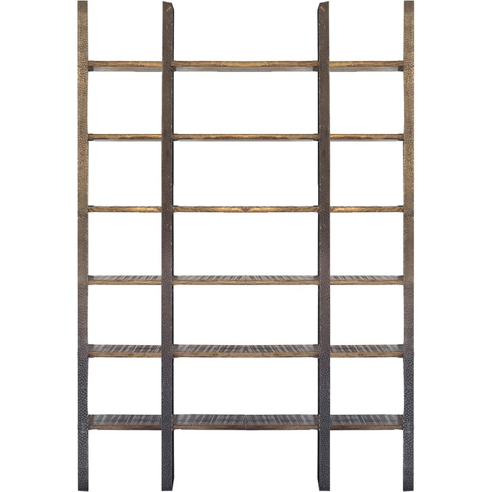 Brown Wood And Black Iron Six Shelving Unit. Picture 1