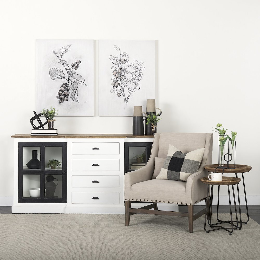 75X21 White/Black Solid Wood Frame Brown Top 4 Drawer 2 Glass Cabinet Buffet. Picture 8