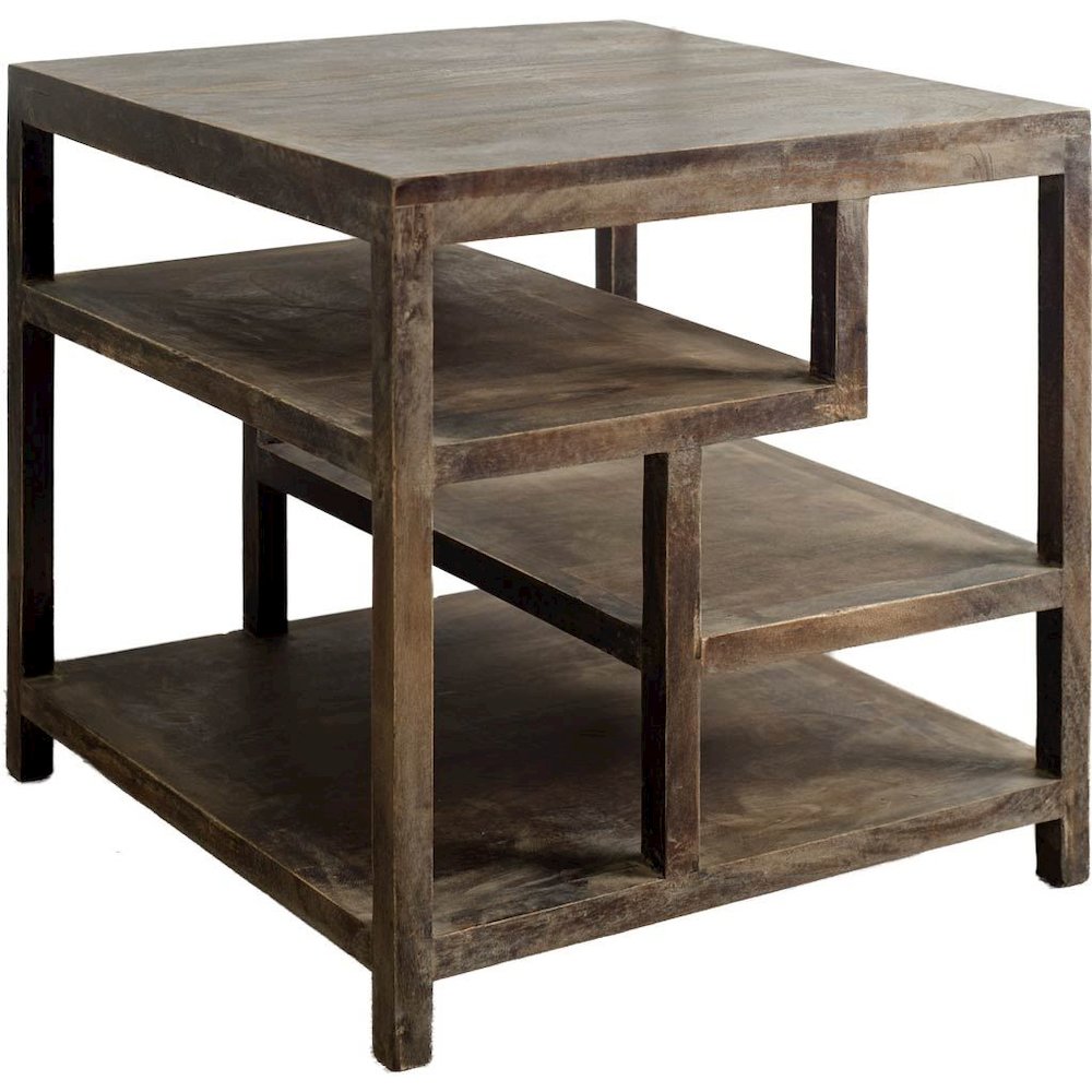 Wright 22" x 21.9" Square Top Medium Brown Wooden Multi-Shelf End/Side Table. Picture 1