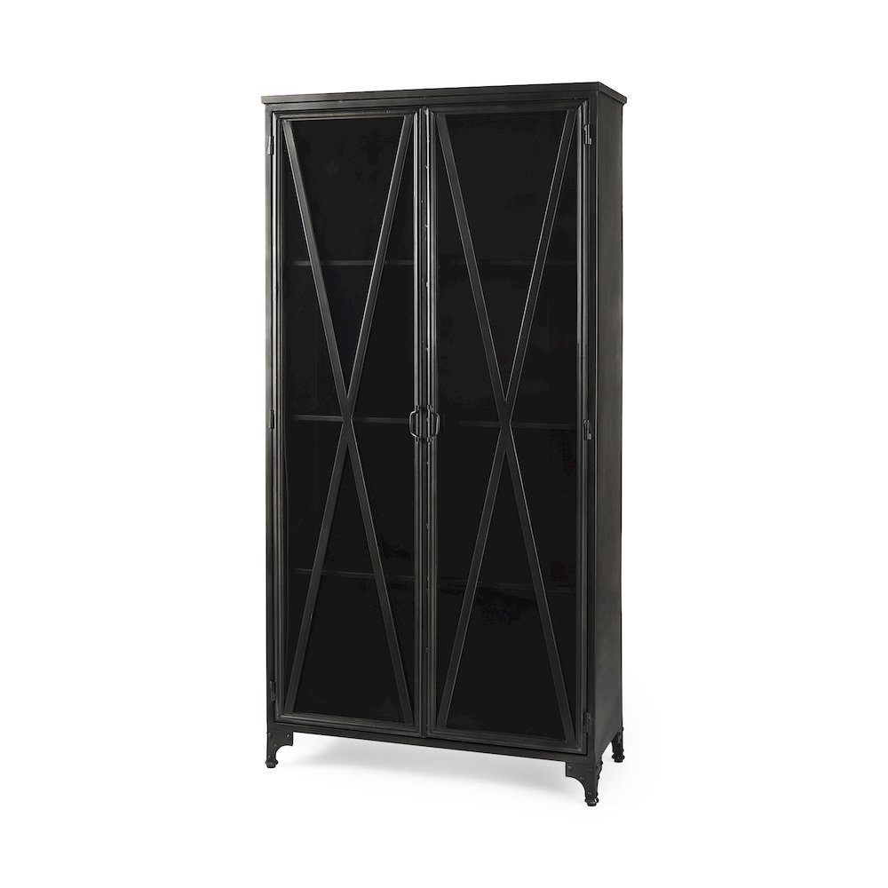 73.8" H Black Metal With Glass Door Display Cabinet. Picture 1