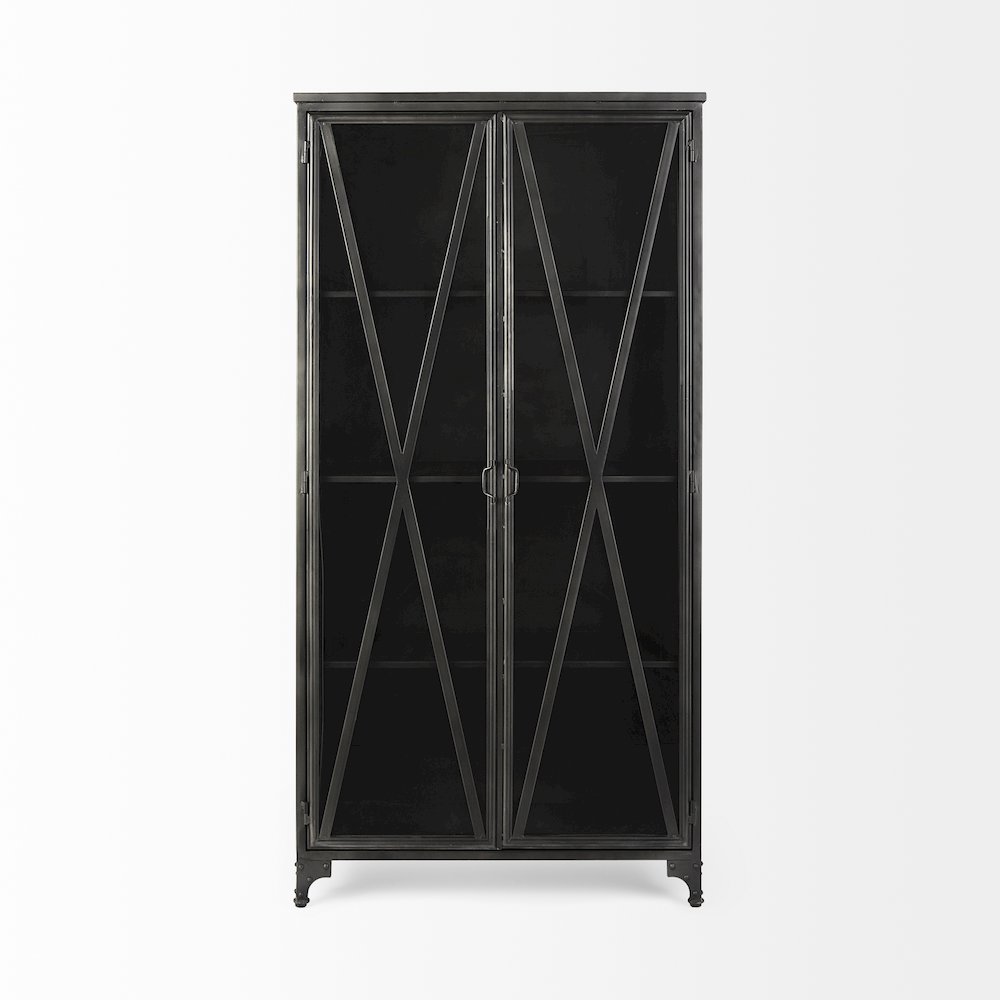 73.8" H Black Metal With Glass Door Display Cabinet. Picture 3