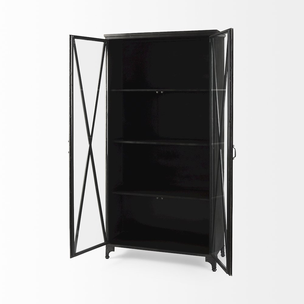 73.8" H Black Metal With Glass Door Display Cabinet. Picture 6