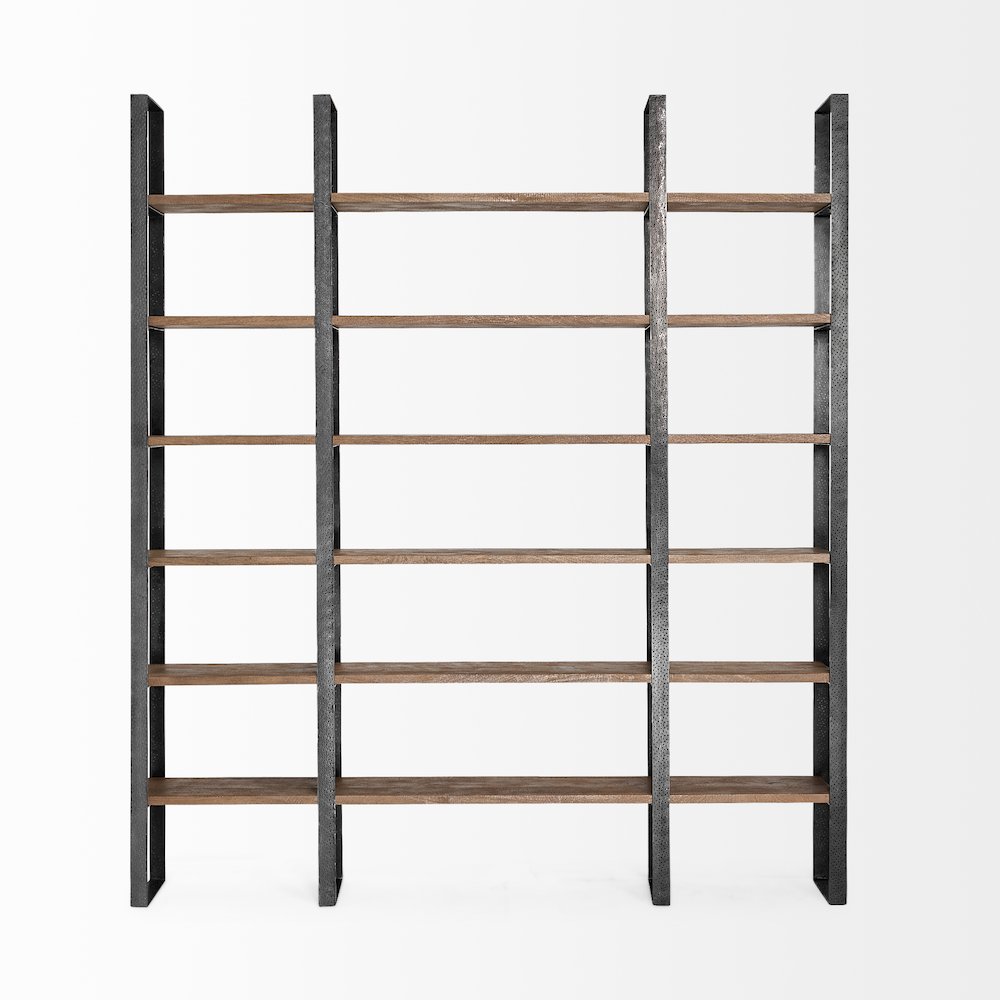 80L X 10.5W X 90H Dark Brown Wood And Black Iron Six Shelving Unit. Picture 3