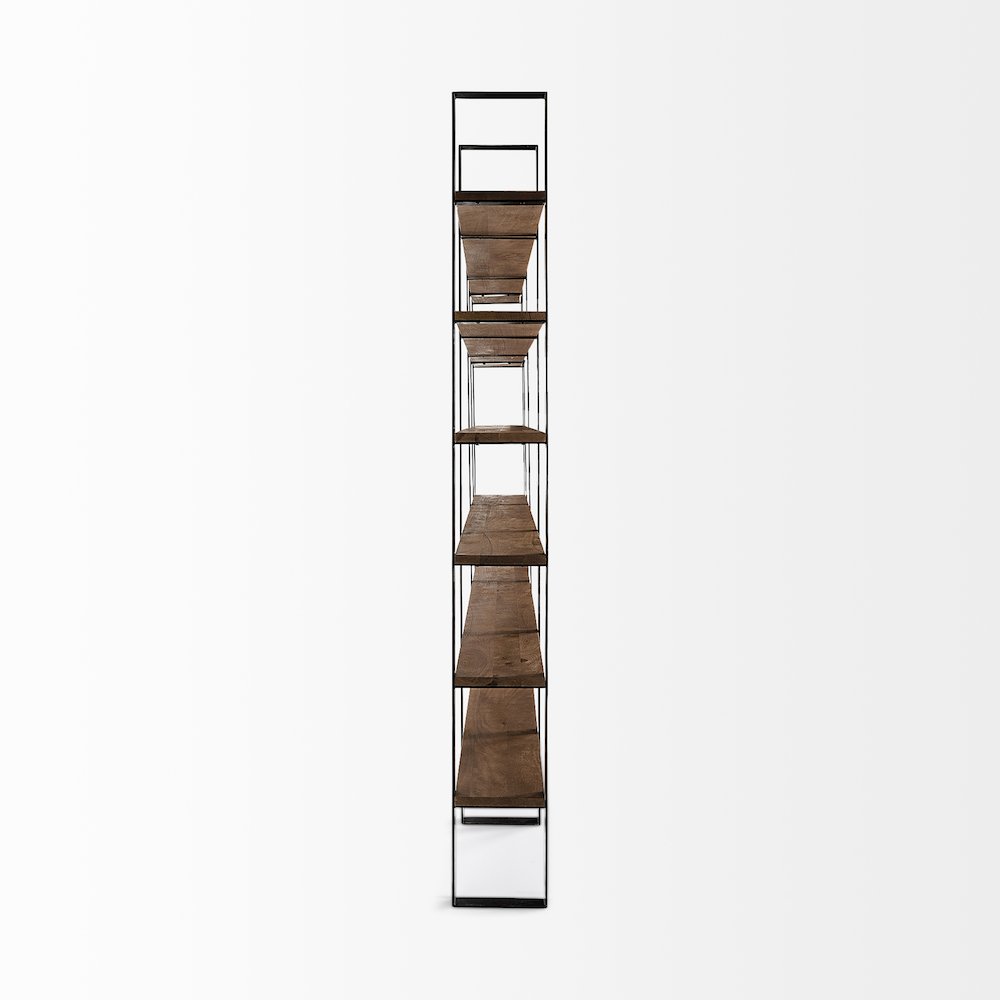 80L X 10.5W X 90H Dark Brown Wood And Black Iron Six Shelving Unit. Picture 4