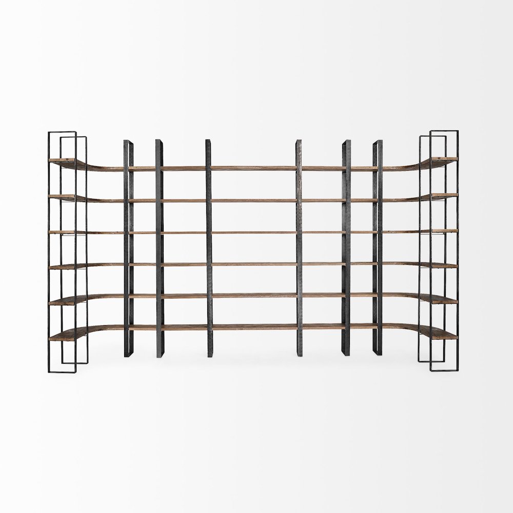 80L X 10.5W X 90H Dark Brown Wood And Black Iron Six Shelving Unit. Picture 8