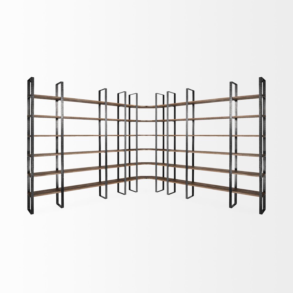 80L X 10.5W X 90H Dark Brown Wood And Black Iron Six Shelving Unit. Picture 9