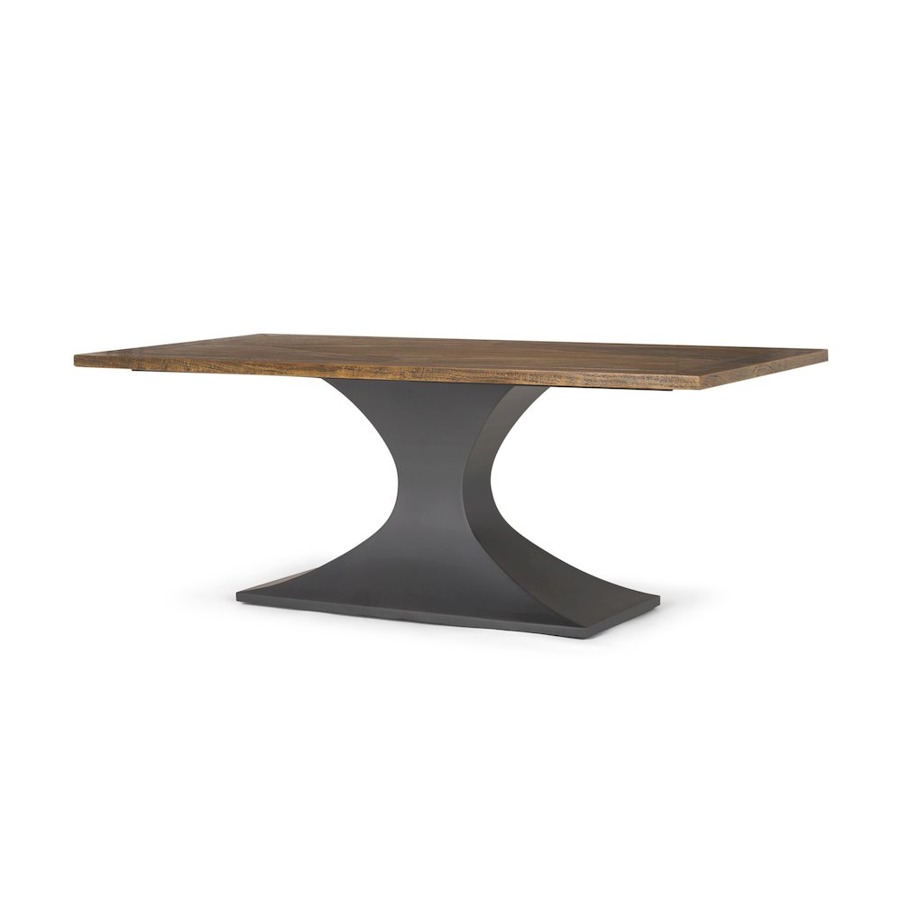 Maxton 79x39 Rectangular Brown Solid Wood Top Dark Gunmetal Base Dining Table. Picture 1